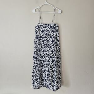 Zara Womens Blue White Spaghetti Strap V Neck Floral Midi Dress Size Small